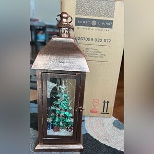 Scott Living Holiday Lantern with Christmas Tree, Bronze, NEW, Batteries Include
